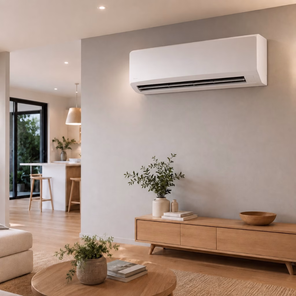 Aircon maintenance Brisbane - clean split system unit in modern living room