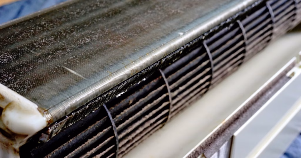 aircon maintenance brisbane - dirty coil buildup that increases power usage